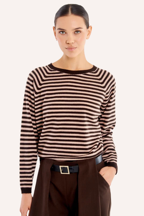 Pull à rayures col rond – Laine et Cachemire