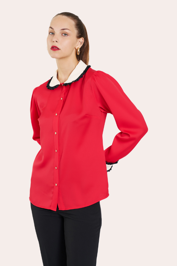 Chemise Col Claudine Rouge