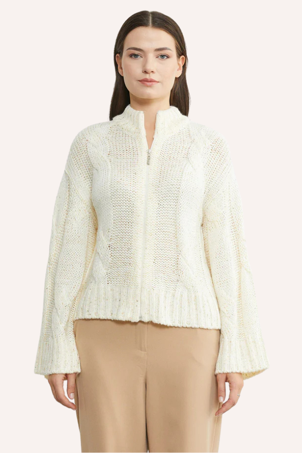 Cardigan à Col Montant et Manches Amples –  crème