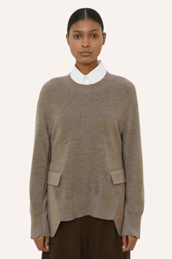 Pull en Laine avec Détails en Tissu – Meimeij