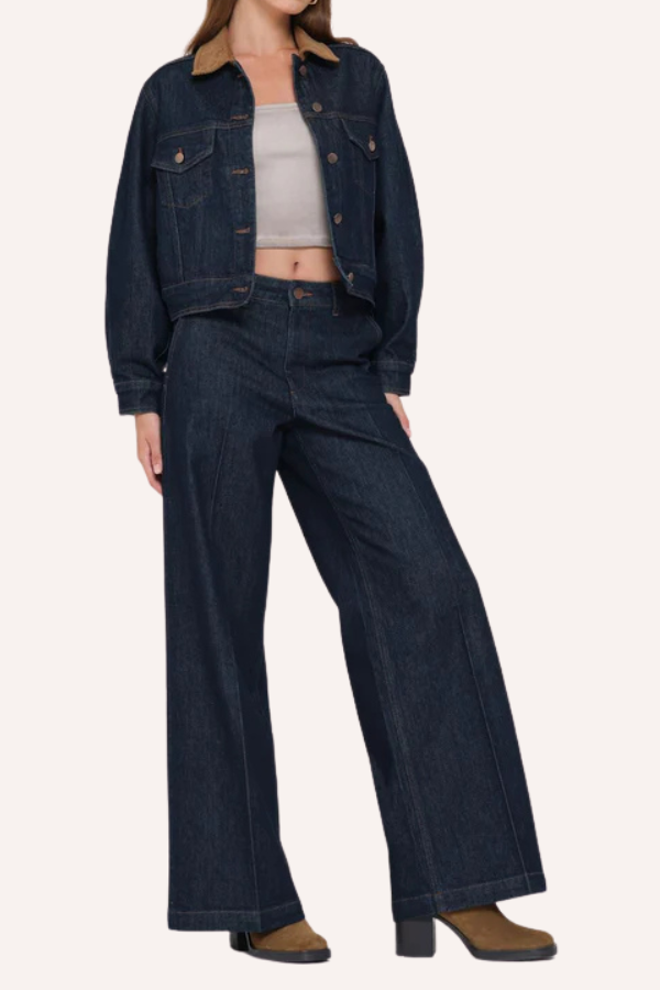 Veste en Jean à Col Contrastant