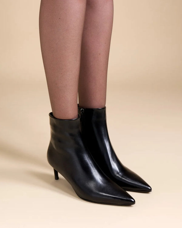 Bottines à talon et bout pointu Noura Low Black Calf - MI/MAI