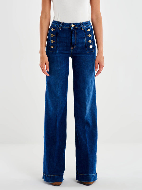 Jean palazzo taille haute bleu