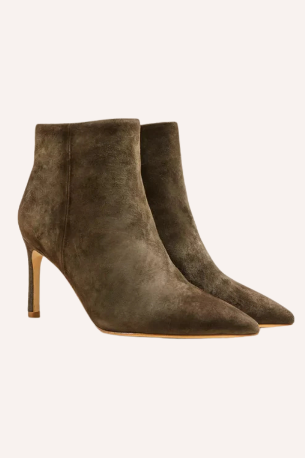 Bottines à talon et bout pointu Noura Kaki Suede  Mi MAI