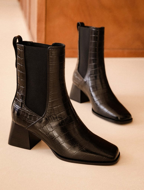 Bottines Femme en Cuir Croco à Élastiques – Talon Carré 5 cm – Bobbies